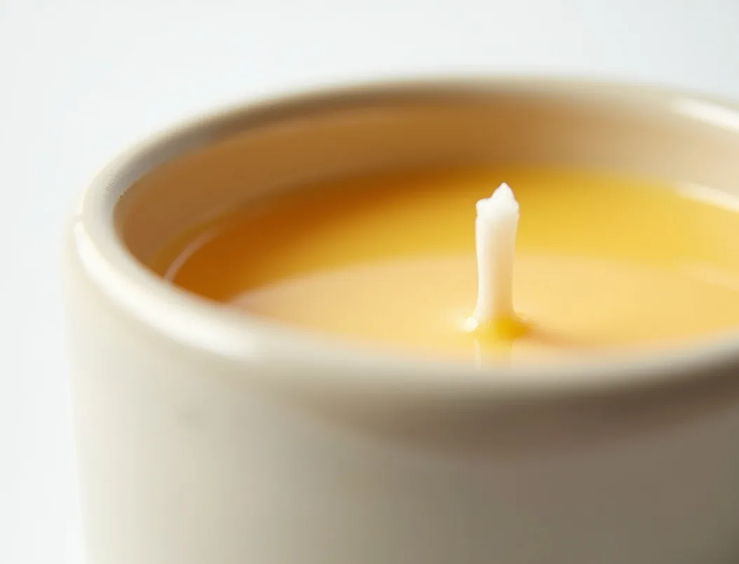 Beeswax blend candle in a glazed ceramic cup with cotton wick